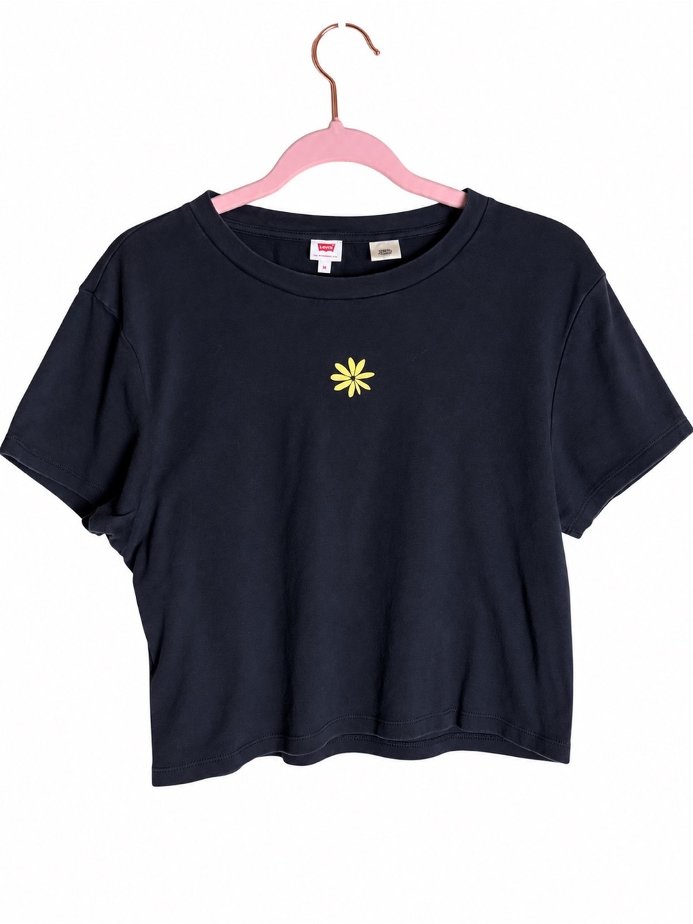 Levi's Black Cropped Tee with Yellow Daisy Graphic Women’s XL